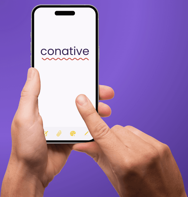conative test word on a phone mockup with red squigglies under conative